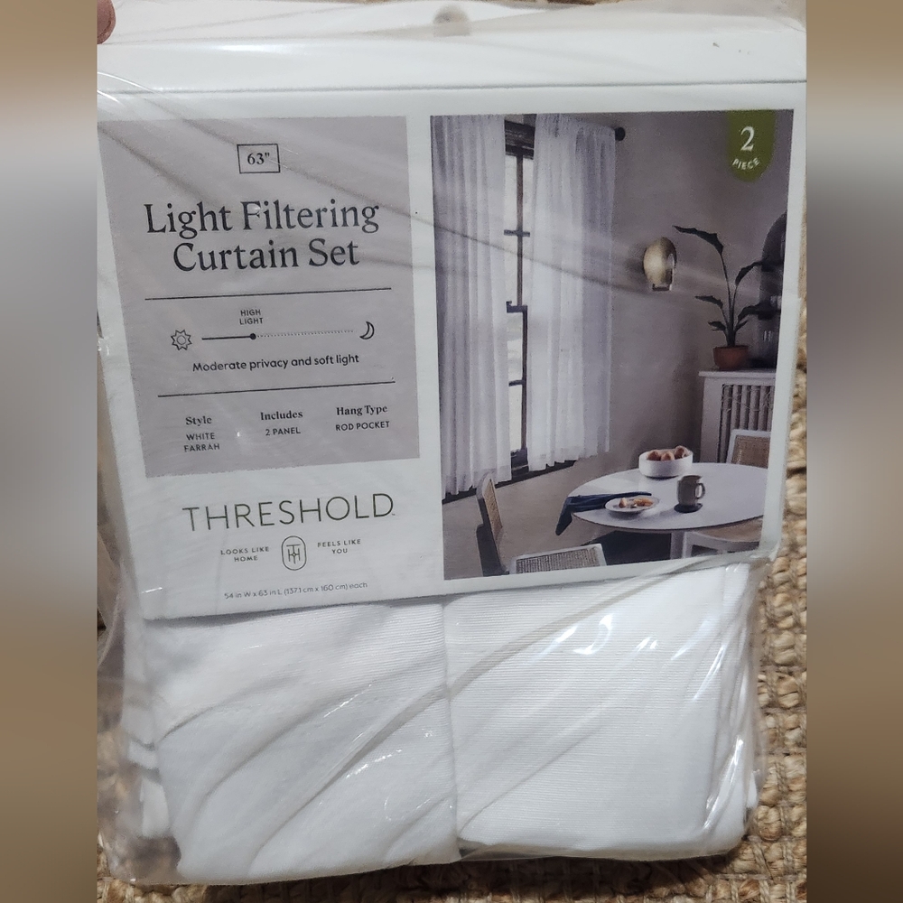 Threshold White‎ Curtain Set 63" NWT